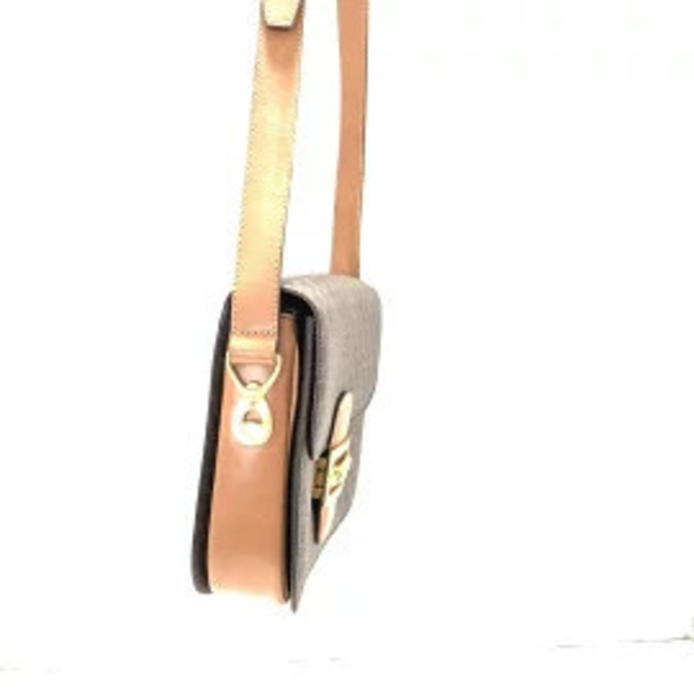 Celine Macadam Shoulder Bag Dark Brown Polyvinyl Chloride Leather